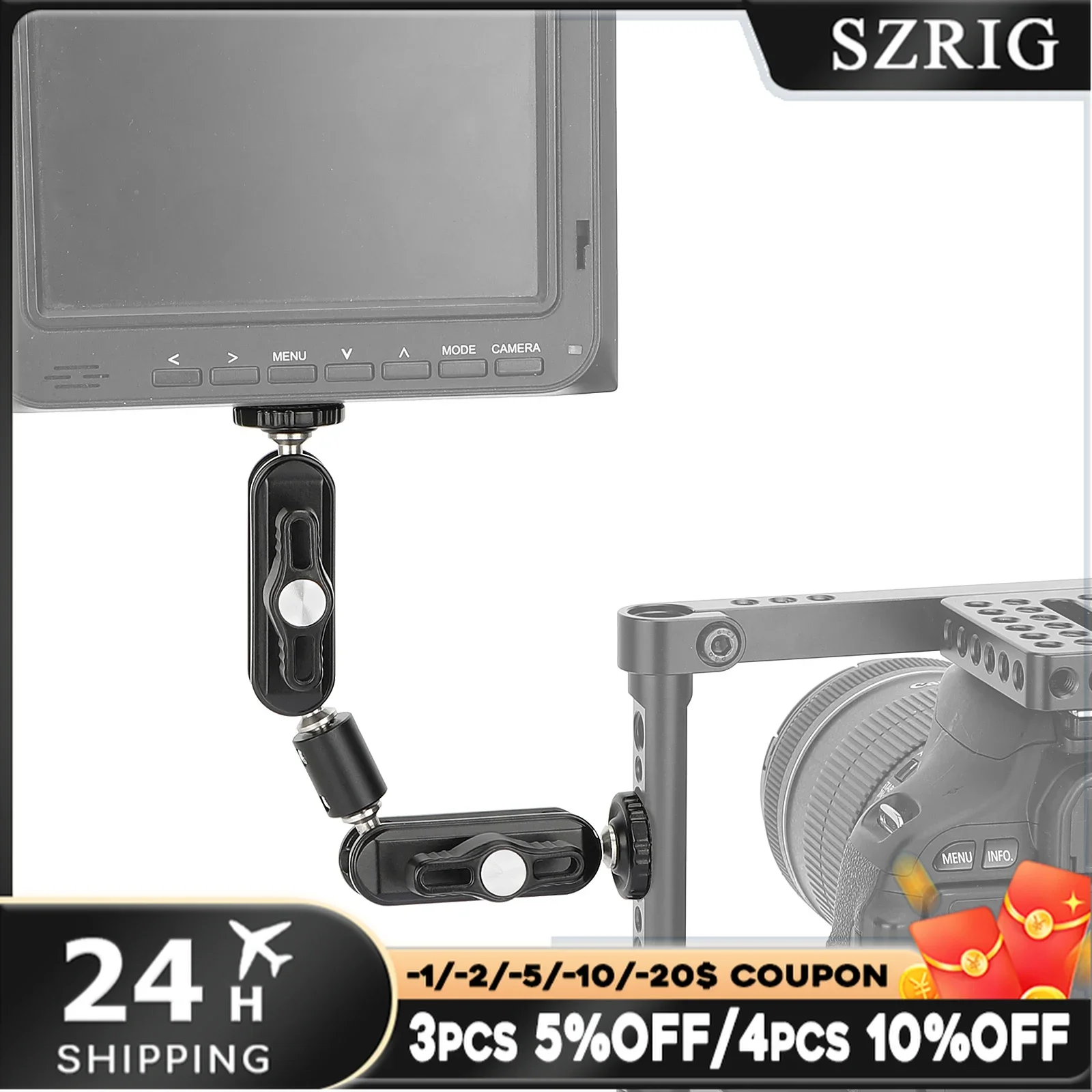 

SZRIG Four Ball Head Extension Arm With Double-side 1/4"-20 Male Screws 7.1" Length For Insta360 ONE R Action Camera Magic Arm