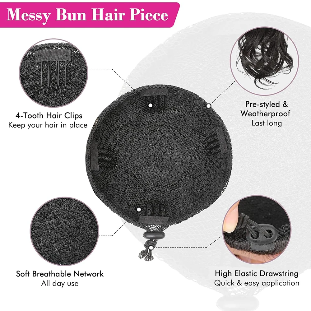 Messy Hair Bun, Top Knot Clip in Bun Fake Hair Bun Ponytail Extension 14 Inch Synthetic Chignon Updo Hairpiece for Women