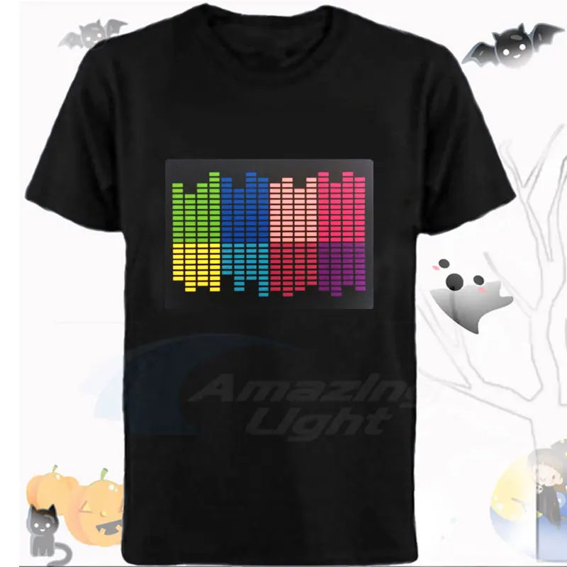 Christmas Party Music Flashing Led Light Up El Panel T-shirt Sound Activated Flashing El Panel T-shirt