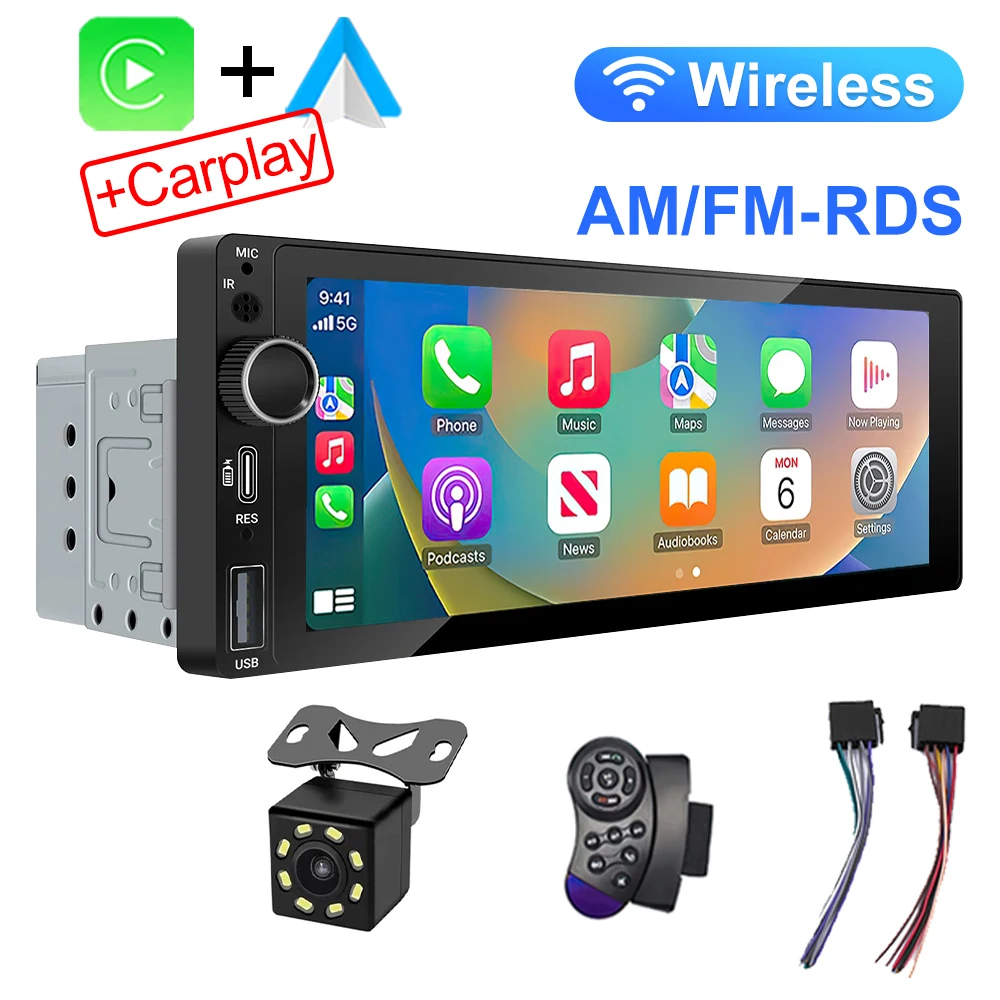 IPS 6,9 inch 1Din Draadloos of bedraad Carplay Android Auto Autoradio Multimedia MP5-speler 1 Din DVD Bluetooth Stereo USB Opladen