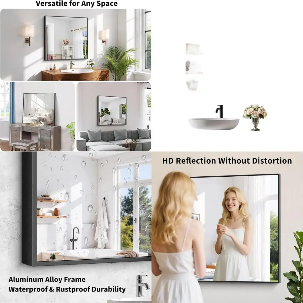 

30x30 Tempered Glass Bathroom Mirror, HD No Distortion, Horizontal/Vertical Mount, Matte Alloy Frame