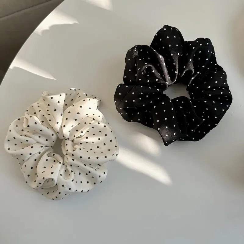 2Pcs Elegant Minimalist Hair Scrunchies for Women Silk Simulation Hair Ties Wave Point Elastic Hair Loop Ponytail Accessories