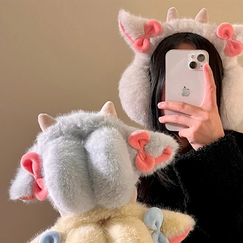 Soft Plush Ear Keep Warmer Winter Earmuffs for Women Cute Lamb Bowknot Fashion Outdoor Earflap Protection Ear-Muffs Ear Cover