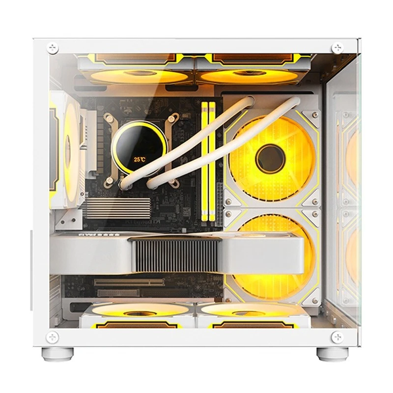 Mini Tower Gaming Computer Chassis, Tempered Glass See‑through Side Panel, Liquid Cooling‑Compatible Desktop Host Case