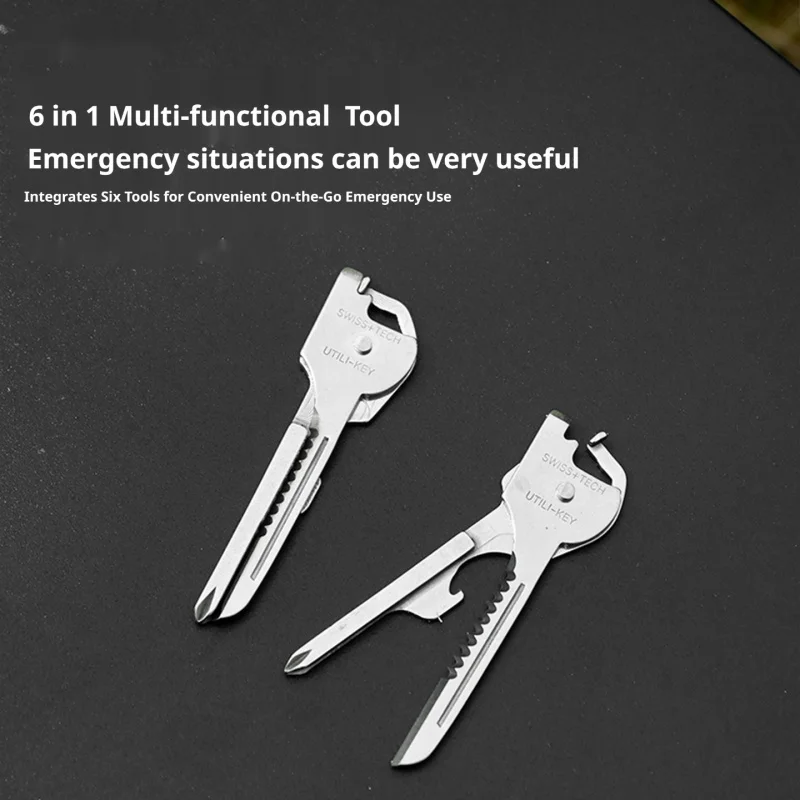 6 in 1 Multifunctional Tools EDC Stainless Utility Keychain Pocket Opener Tool Mini Tactical Screwdriver Outdoor Gadget Foldable
