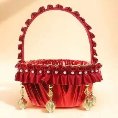 

Pearl Flower Rustic Wedding Petal Small Flower Basket For Candy Fruits Decorative Table Centerpiece Storage Basket