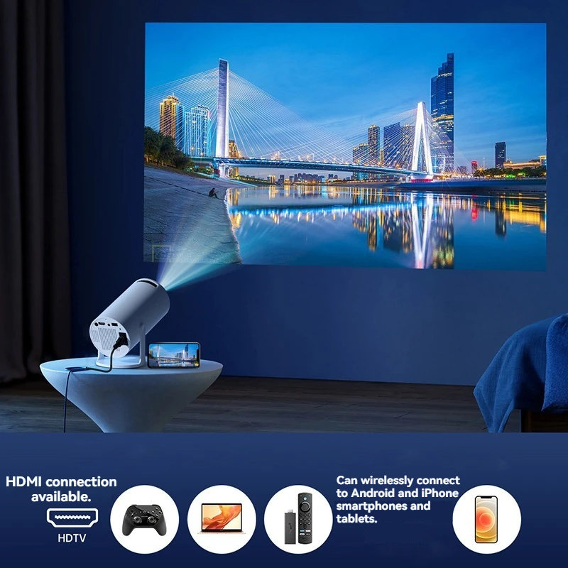 Smart Mini Projector Android Supports WiFi, Screen Mirroring, Smart Home Cinema, Outdoor Camping, HD Portable Projector
