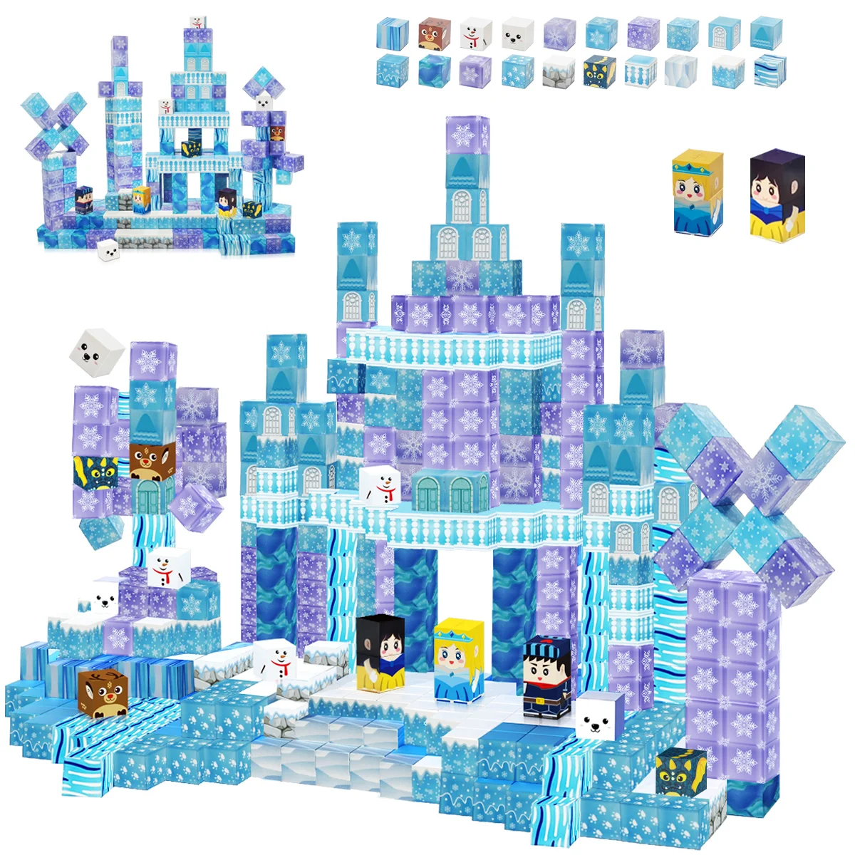 Ice and Snow World Magnetic Block Set, Ice and Snow Magic Castle Theme, Princess, Knight, Snowman Magnetic Blocks, Magnetic Blo