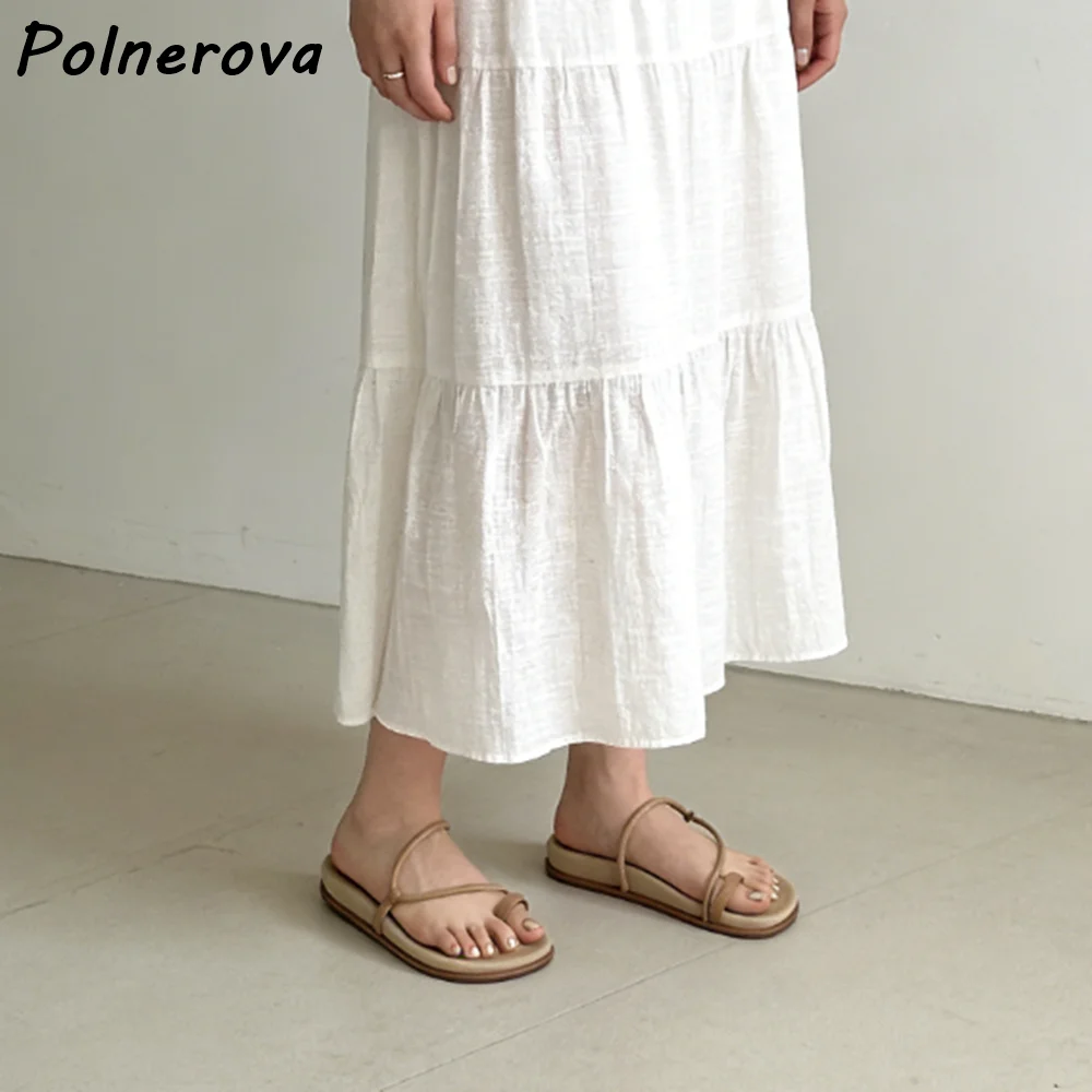 

Toe Loop Strappy Flat Slippers Solid Leisure Women Open Toe Minimalist Beach Shoes Hollow Summer Roman Style Fashion Sandals