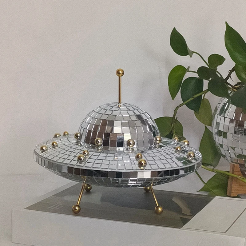 NEW-Mirror Reflective Balls Disco Ball UFO Cute Desk Accessories Miniature Items Home Decoration Aesthetic Modern