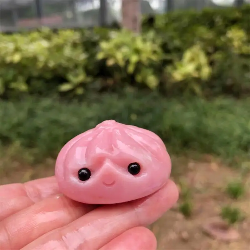 

Natural Pink Opal Jade Xiaolongbao Carving Crystal Healing Figurines Home Decorations DIY Holiday Gift 1pcs