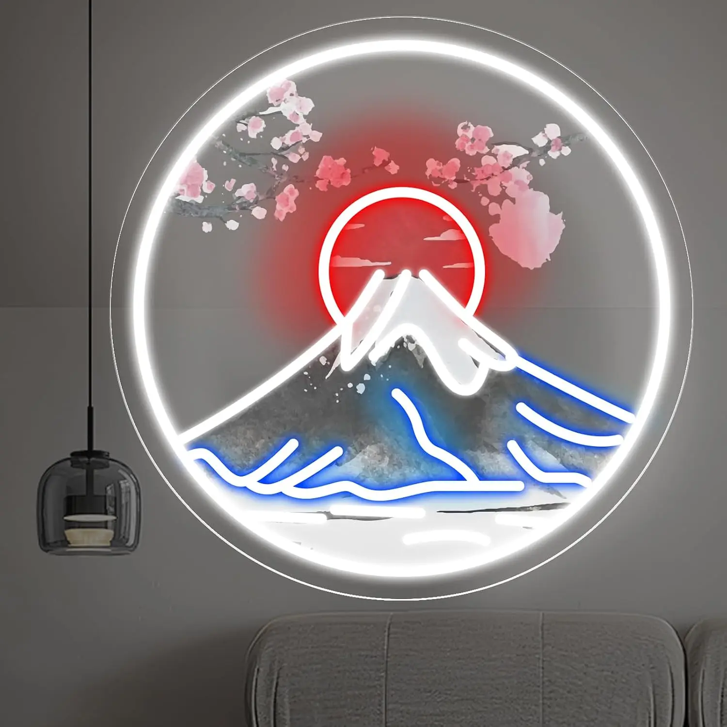 Mount Fuji Sakura Neon Sign Japanese Cherry Blossom LED Neon Light Bar Gaming Room Christmas Bedroom Aesthetic Wall Decor Gift