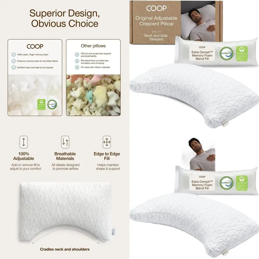 

Подушка королевы в форме полумесяца для поддержки шеи и плеч, средней жесткости для сна по бокам и спине, CertiPUR-US & GREENGUARD Gol