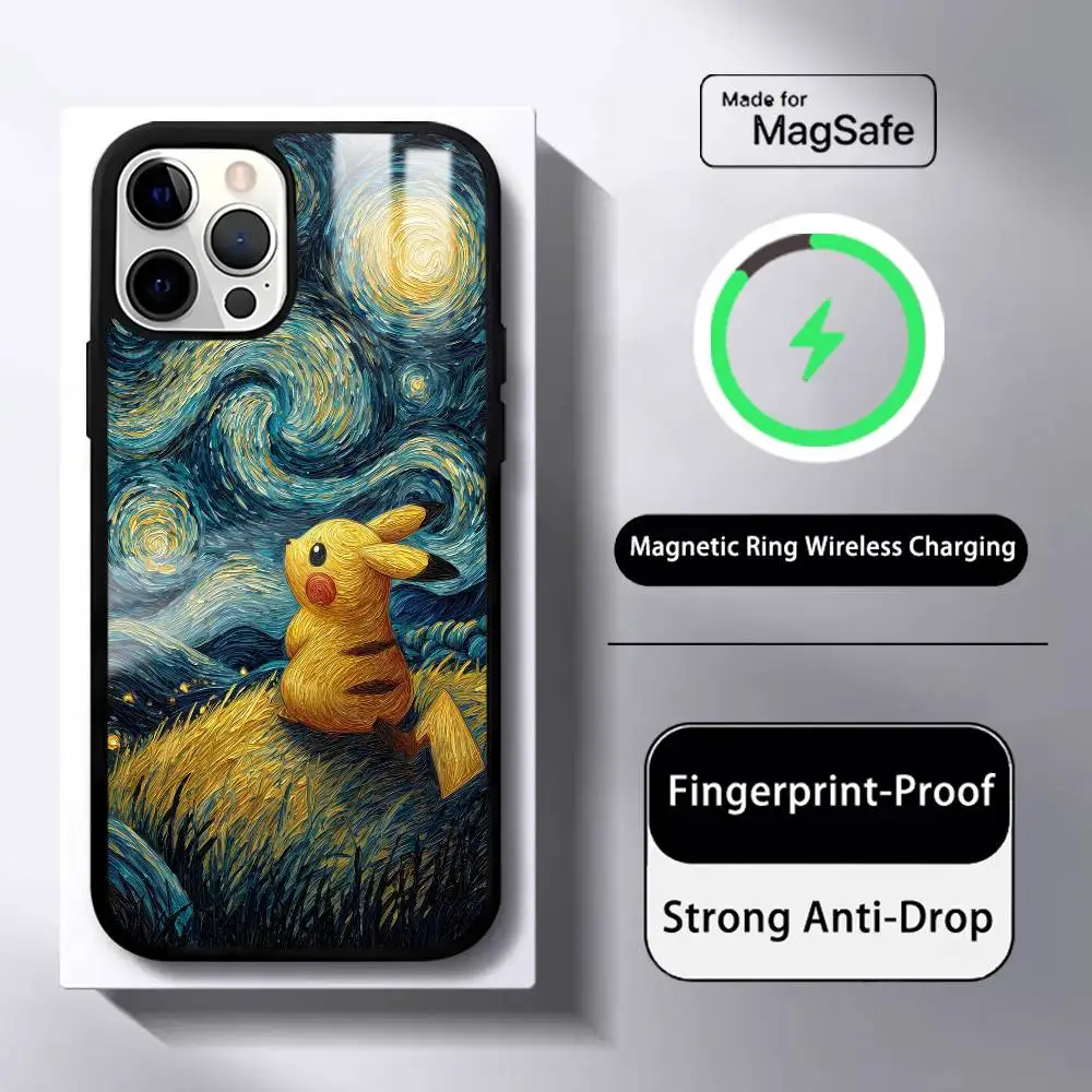 Pokemon Sterrenhemel Telefoon Case Voor IPhone 16 15 14 13 12 11 Pro Max Plus Mini Magnetische Magsafe Draadloos Opladen cover