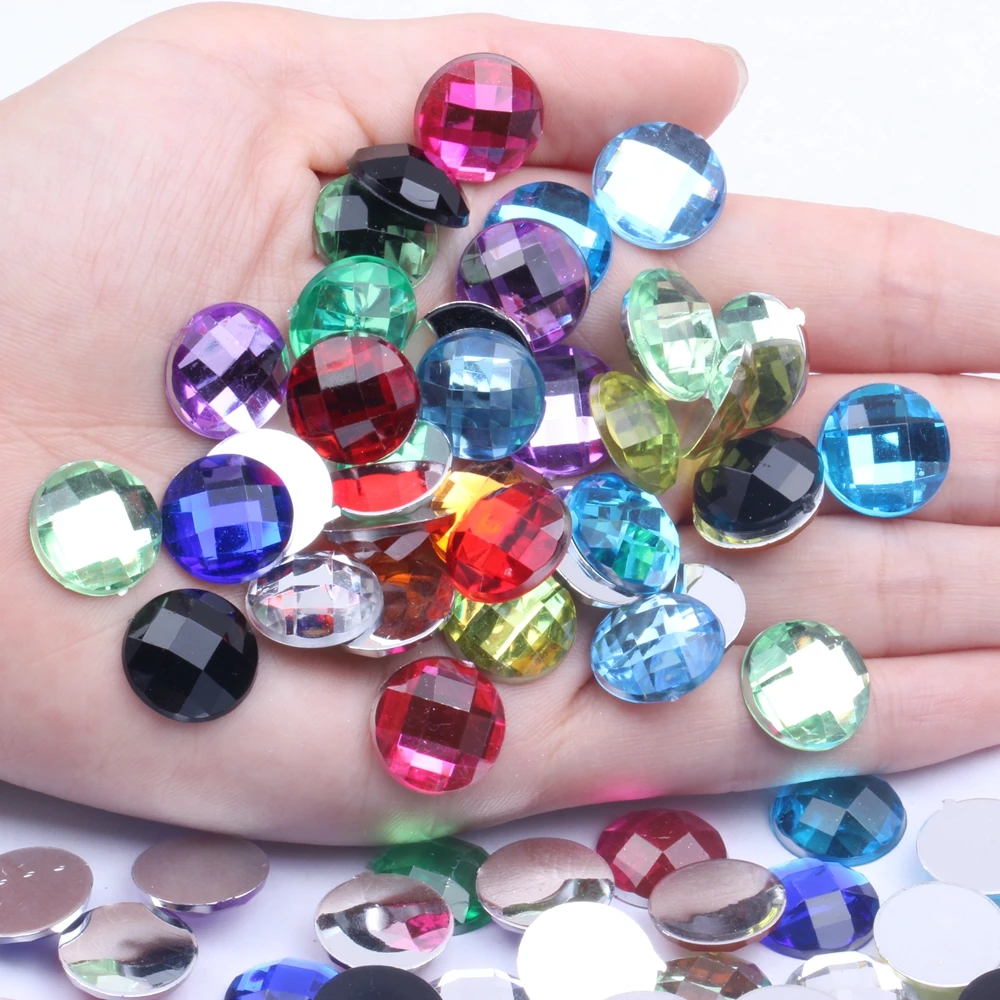 

14mm 1000pcs Acrylic Rhinestones Round Earth Facets Many Colors Flatback Glue On Beads DIY Jewelry Making Decorations