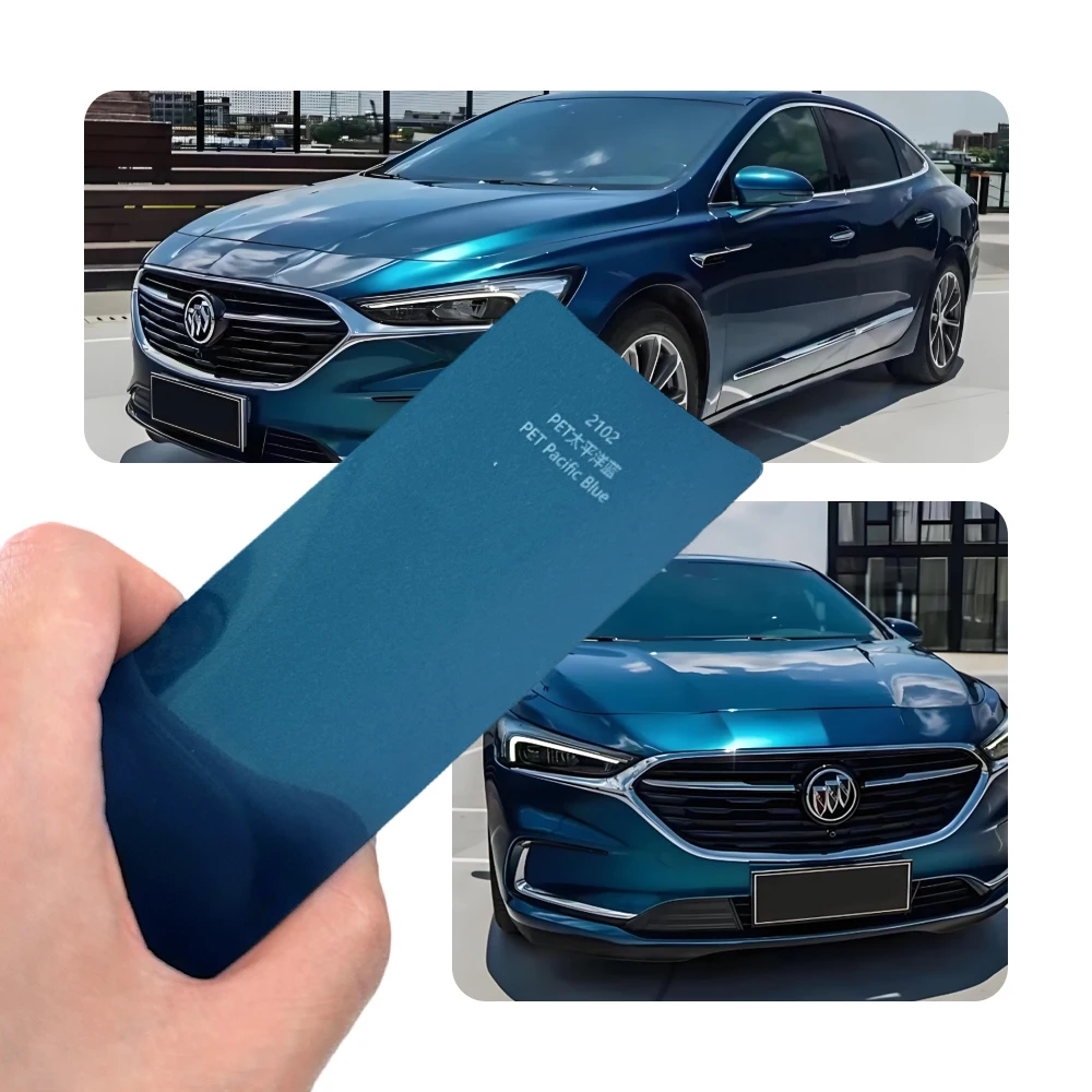 PET Super Gloss Pacific Blue Car Vinyl Wrap Air Release Anti Scratch Anti UV Waterproof Removable Easy Install Color Change Film