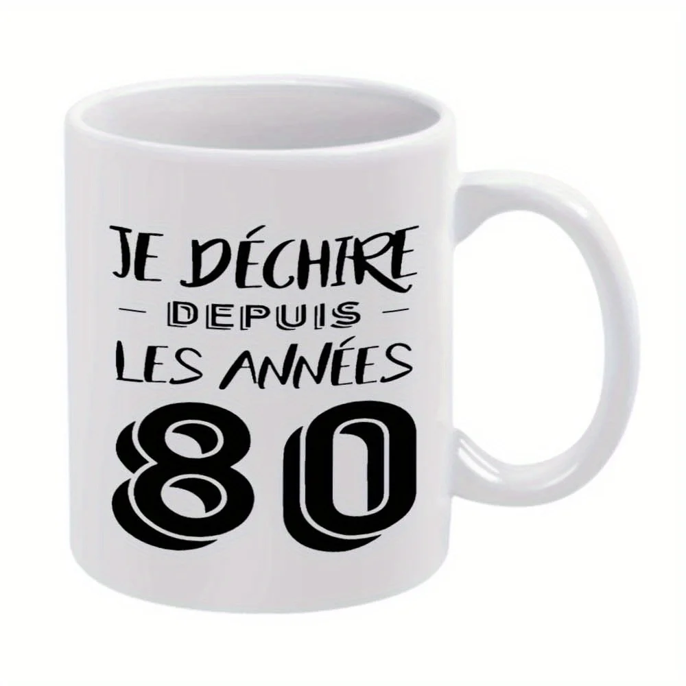 

1pc, 11oz, Text, 80 Ceramic Coffee Mug, Perfect for All Seasons, Ideal Gift for Friends & Family Black F