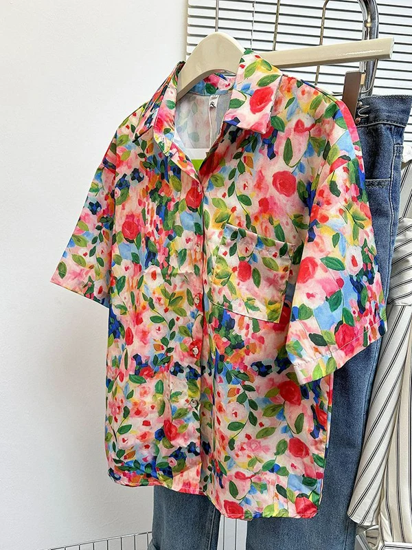 

Гонконг Sle женский ор Све irt с принтом Summer New Oversize f Sve Loose Lazy Hawaiian Sun Protection irt
