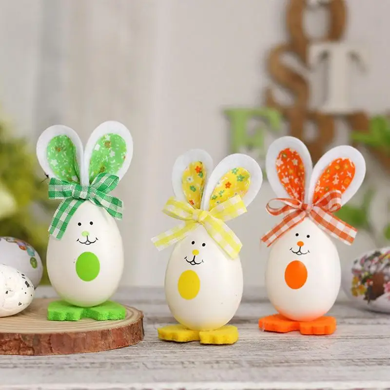 3Pcs Easter Egg Figurines With Rabbit Ears Lovely Desktop Decoration Cute Egg Bunny Doll Toys Spring Easter Decoration 2023