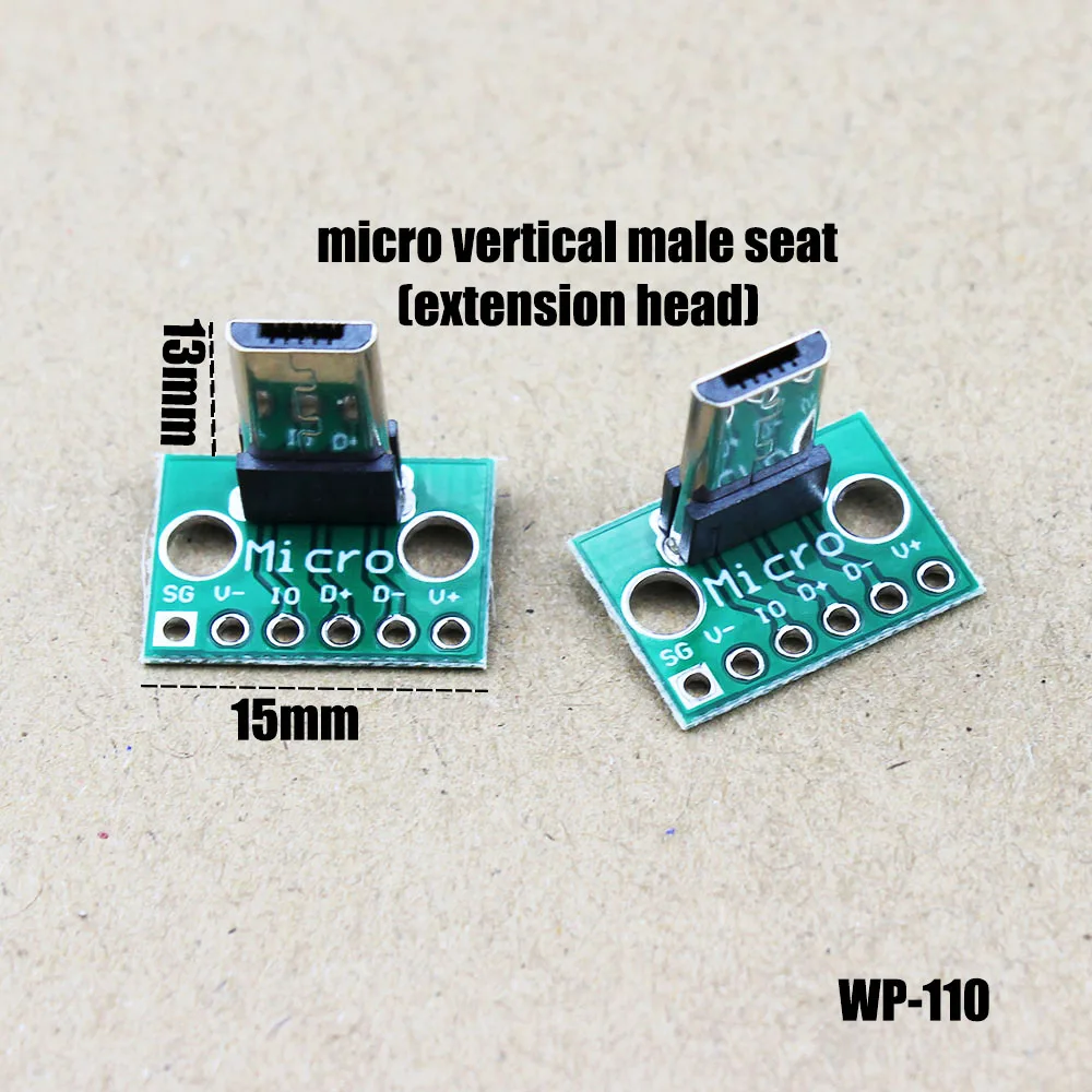 อะแดปเตอร์แปลง PCB 2.0ไมโคร USB USB แนวตั้งแบบ1Pce หัวต่อที่ยาว180องศา WP-110แนวตั้ง