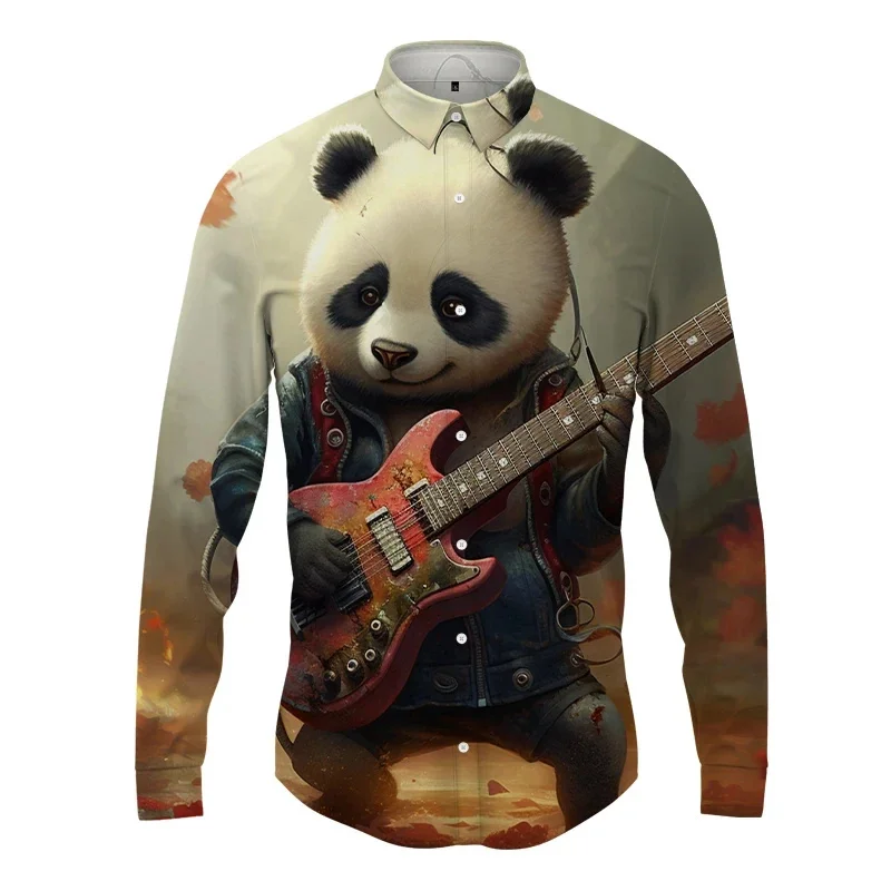 Cute Panda 3D Printed Lapel Men's Shirt ManWomen Casual Fashion Long Sleeves Shirts Button Streetwear Oversized Unisex Clothing