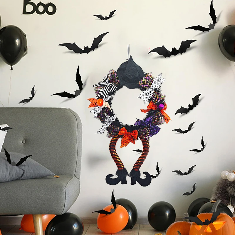 Halloween Witch Hat Leg Door Wreath Halloween Wreath Door Hanging Terrifying Atmosphere Pendant Outdoor Decor Happy Party Supply