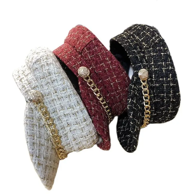 Autumn winter Thread fashion Berets Tweed Military Hat For Women Fashion Yacht Captain Female skipper sailor Hat Newsboy Caps