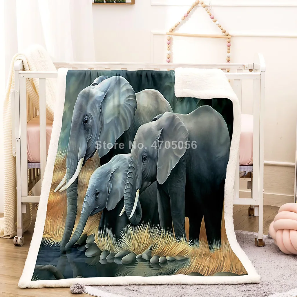 Elephant Coral Fleece Children's Travel Blanket Siesta Blanket Custom Bed Sofa Car Autumn and Winter Sherpa Warmth Throw Blanket