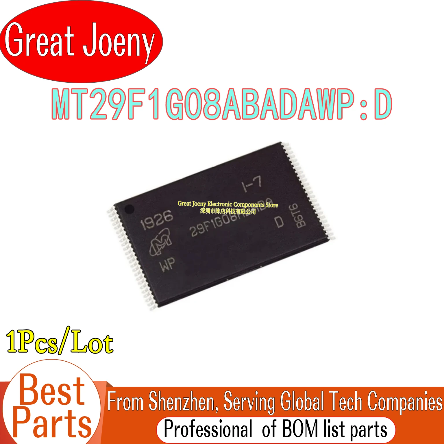 100% New Original 29F1G08ABADA MT29F1G08ABADAWP:D 128MB NAND FLASH IC Chipset TSOP-48