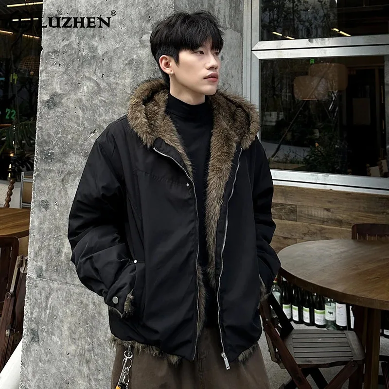

LUZHEN 2025 Winter New High Quality Faux Fur Liner Warm Thickened Hooded Parka Jacket Men's Trendy Handsome Padded Coat JY5104