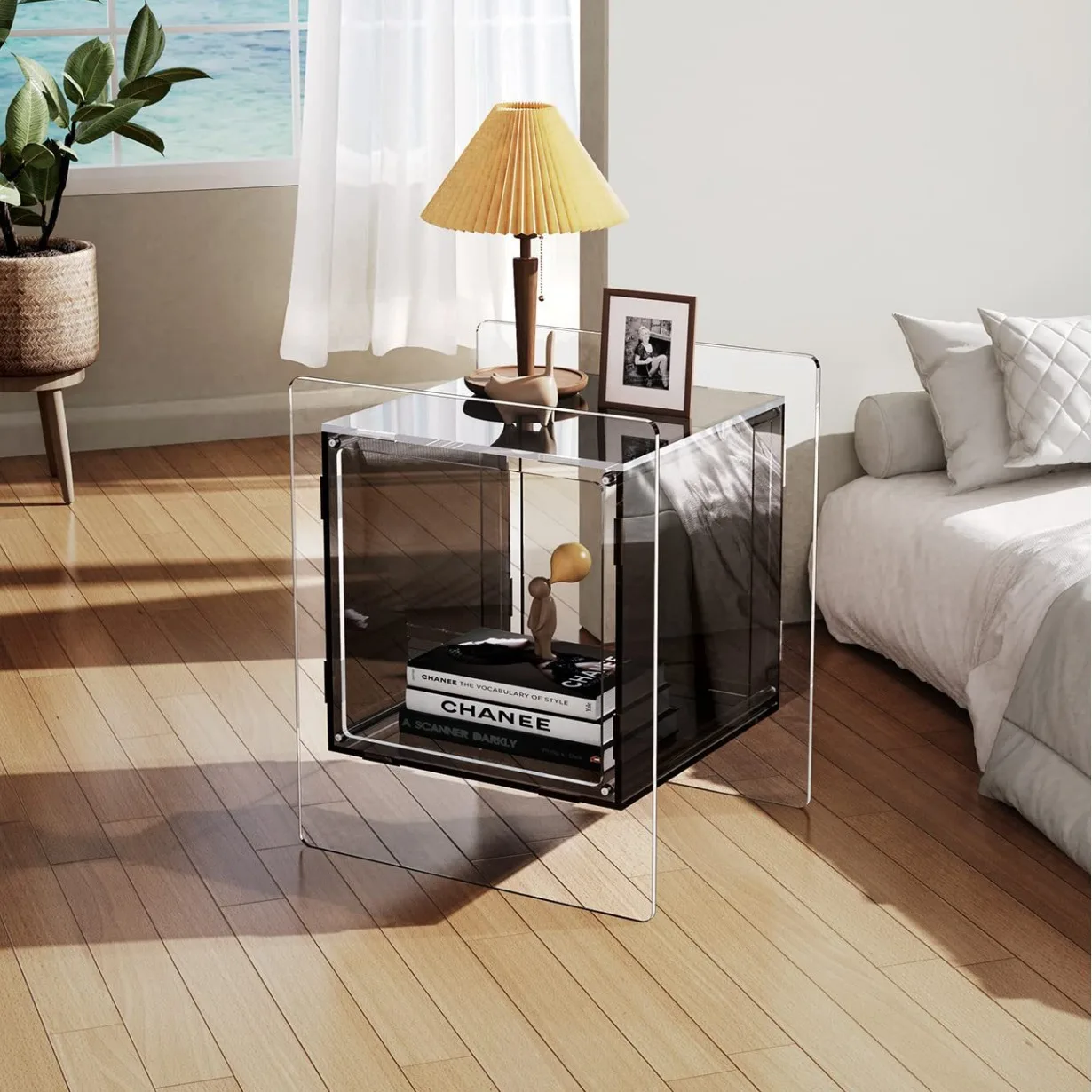 Acrylic bedside table Color bedside table with open storage rack Living room Transparent side table Cross-border