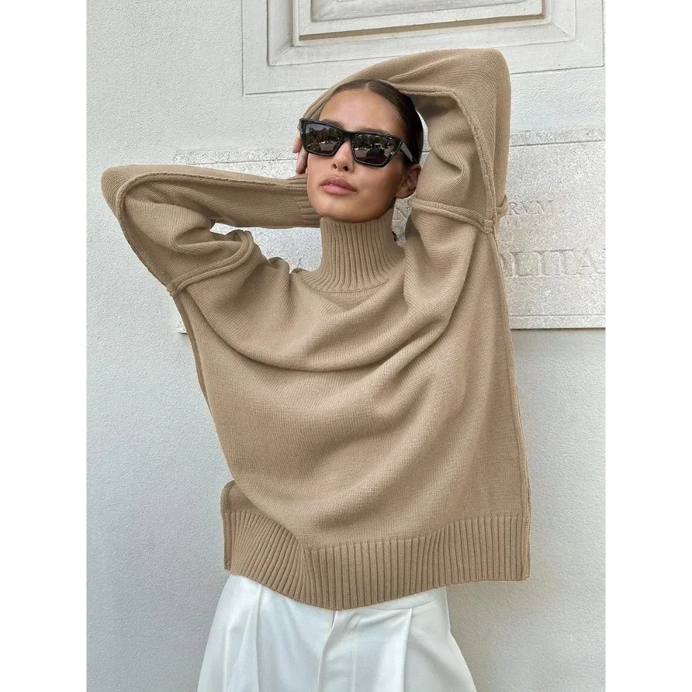 Yaminiya Autumn Winter Women's Solid Color Knitted Turtleneck Sweater Female Warm FashionThick Loose Casual Pullovers