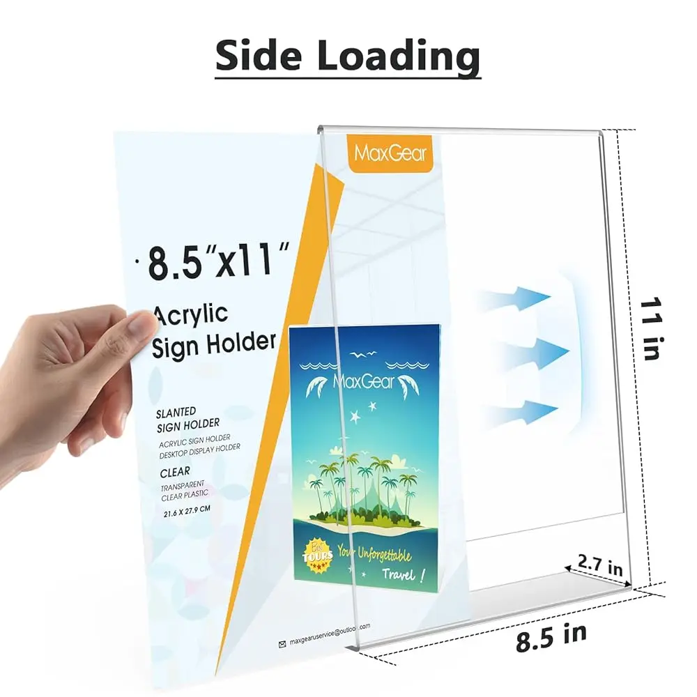 Tempat Tanda Akrilik 6 Pa 8.5X11, Tempat Kertas Plastik dengan Bagian Belakang Miring Vertikal, Gambar P Bingkai Tampilan Berdiri Flyer dan