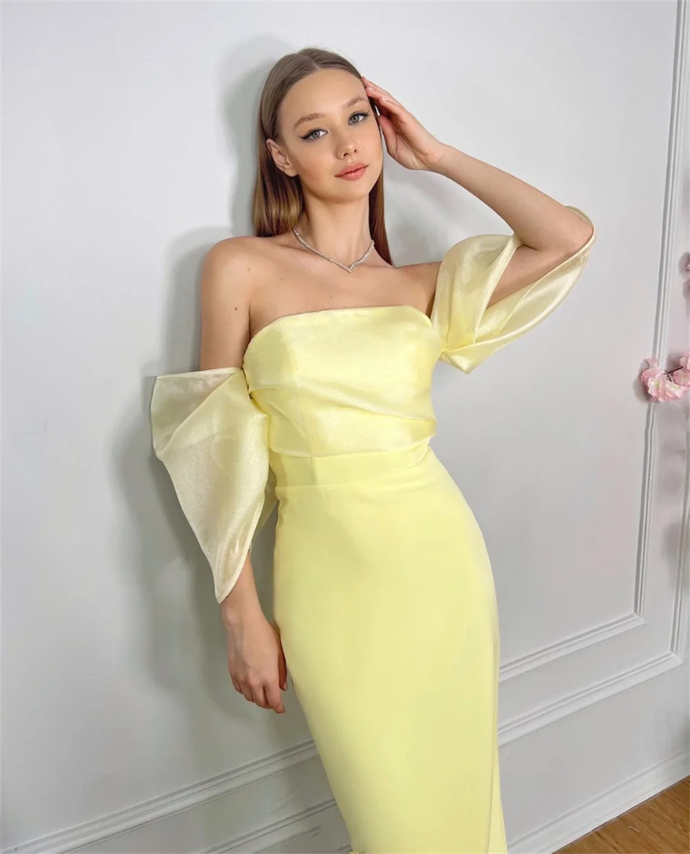 Annie Elegant Ladies Yellow Prom Dresses Organza Feathers Evening Dresses Wedding Formal Occasions Party Dresses Robes De Soirée