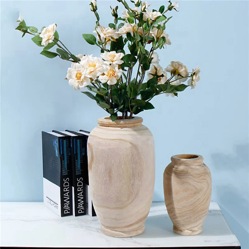 AAAF 5X Wooden Vase Decoration Living Room Table Solid Wood Ware Flower Bottle Ornament Home Decoration