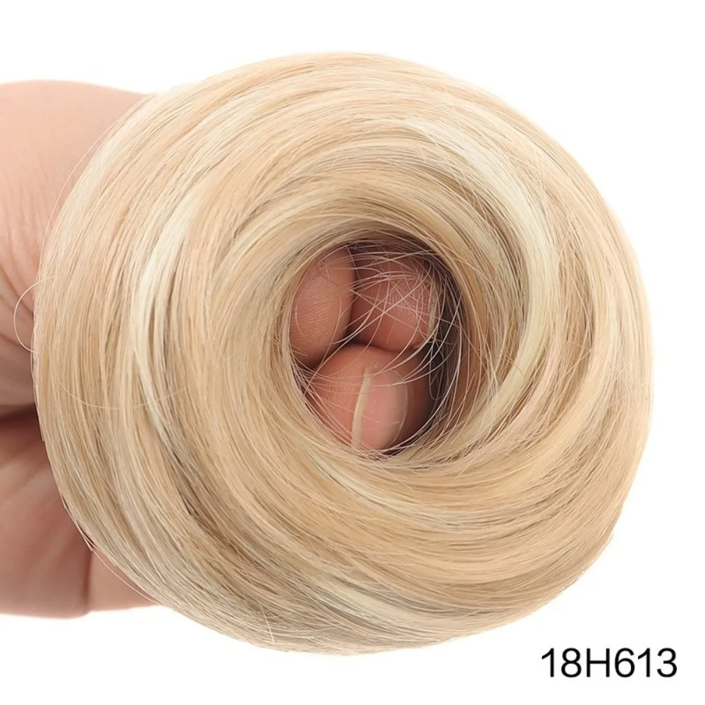 New Fluffy Messy Bun Scrunchies Straight Hair Elastic Rubber Band Golden Brown Synthetic Hair Extension Updo Hairstyle