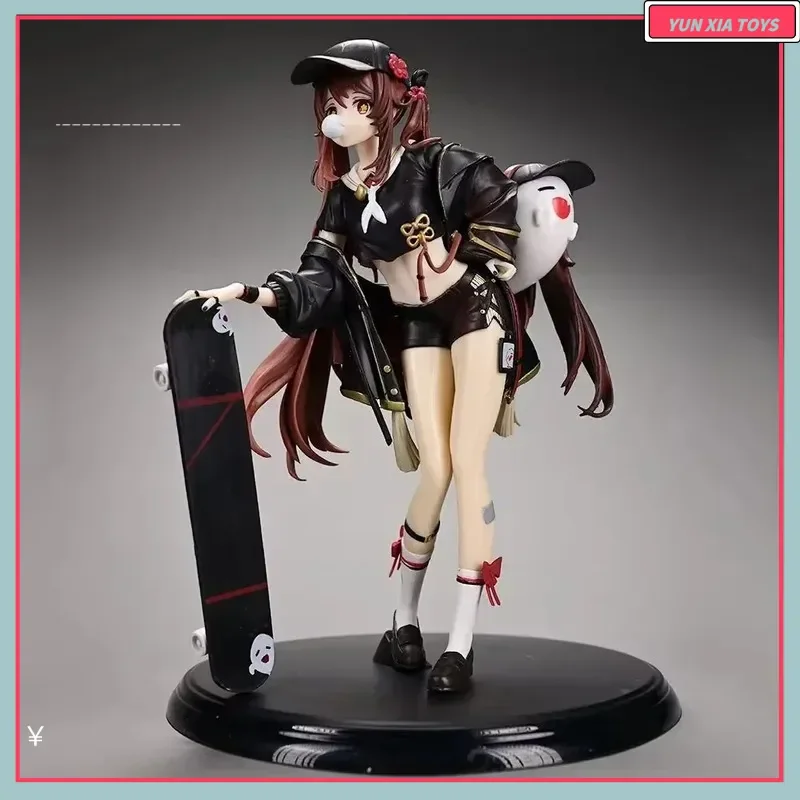 Genshin Impact 23cm Hu Tao With Skateboard Game Girl Figure Model Statue Boys Collection Desktop Decoration Ornament Toys Gifts