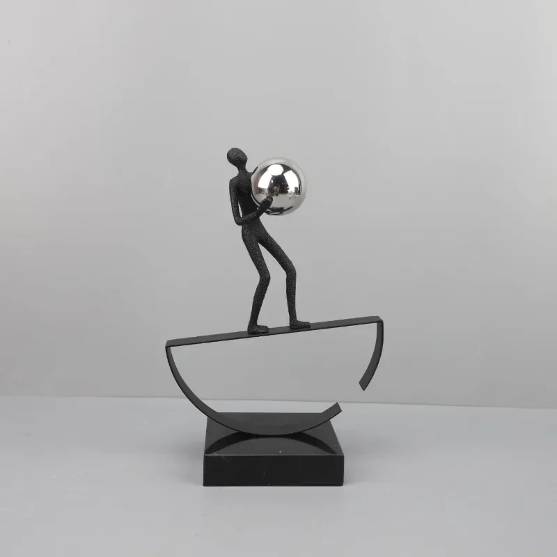 

Silver Ball Sportsman Figures Sculpture Alloy Crafts Desk Decoration Character Statue Abstract Ornaments Modern Home Decor