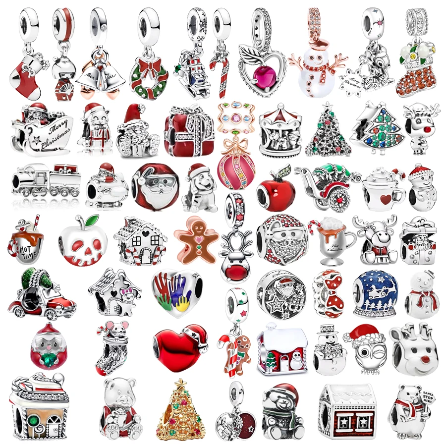 

DIY Jewelry Gift Snowman Christmas Sleigh Apple Tree Christmas Series Dangle Charm Bead Fit Original Pandora 925 Silver Bracelet