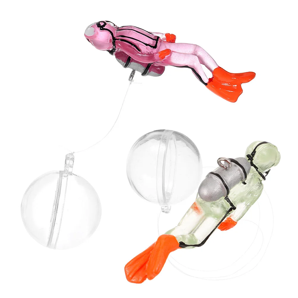 

2 Pcs Floating Diver Fishing Tank Mini Decor Little Aquarium Decoration Bowl Luminous Resin Decorations for