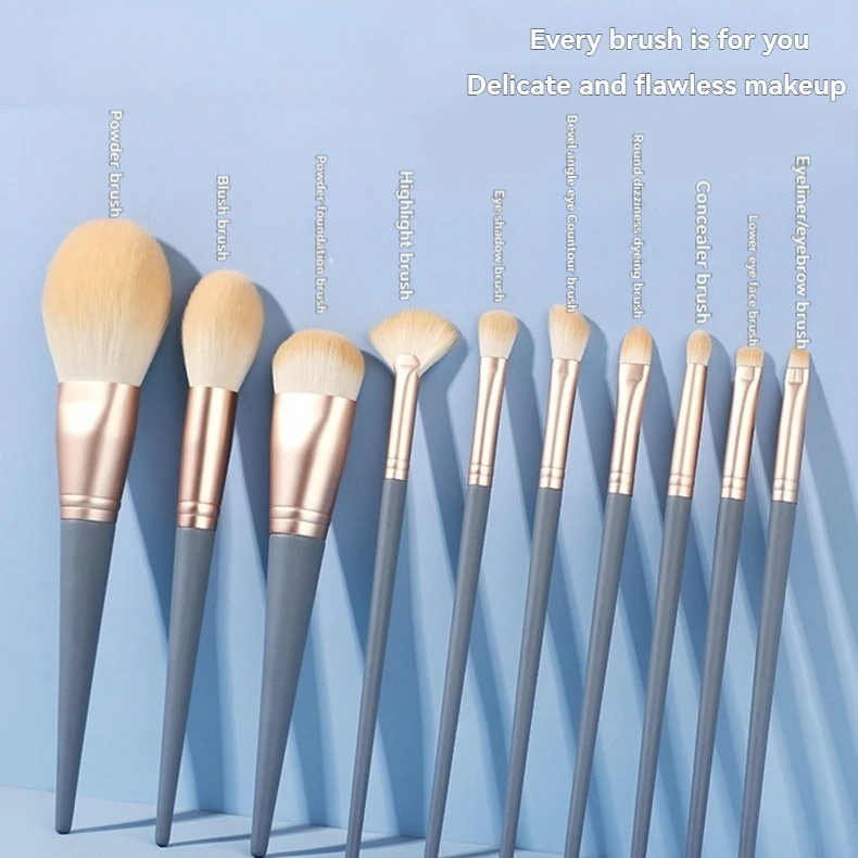 A Complete Set of 10 Makeup Brushes with Ultra-Soft Bristles, Including Eyeliner and Powder Brushes, and Beginner-Friendly Morandi Brushes
