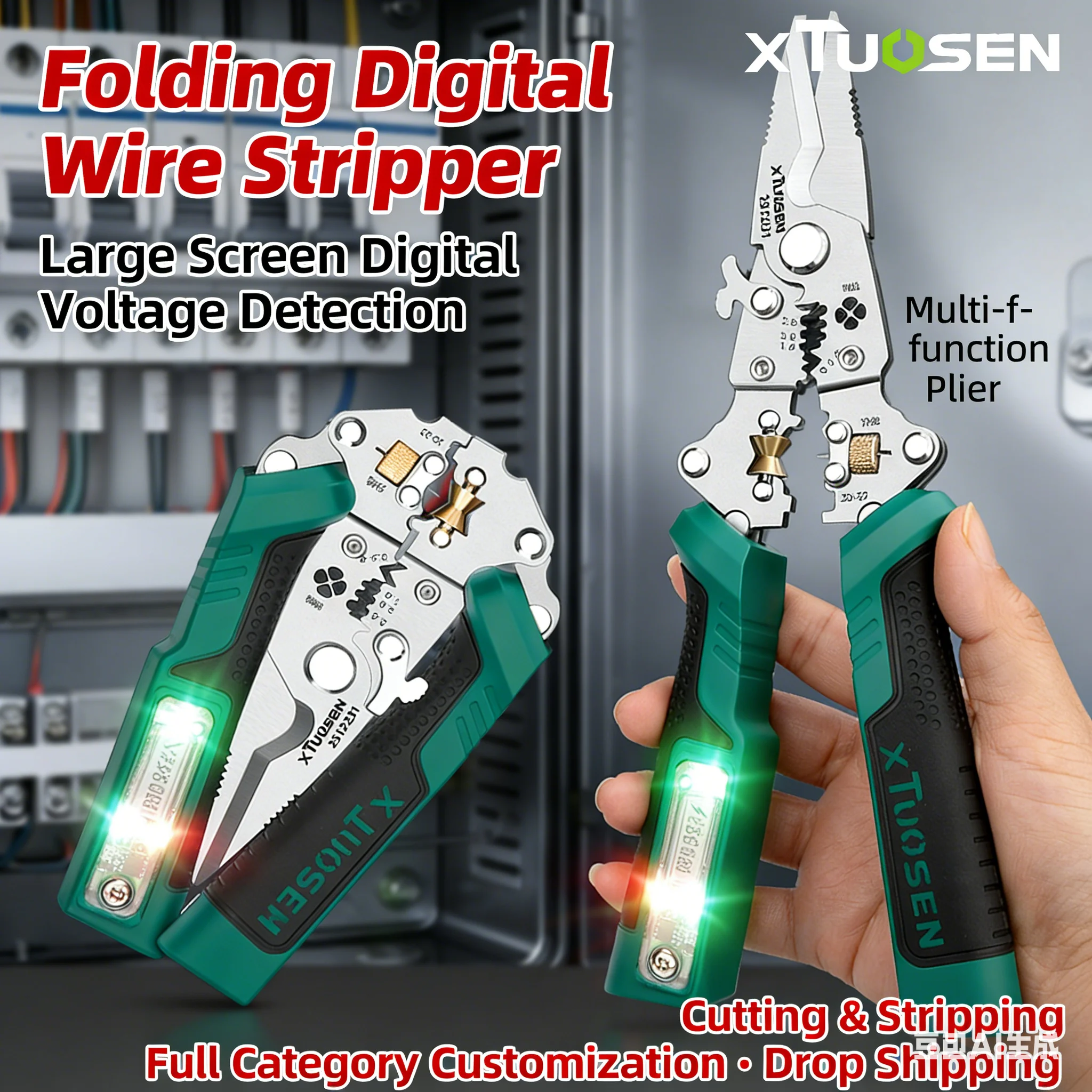 TUOSEN Electrician Tool Set Multi-Function Wire Stripper Pliers with Digital Voltage Tester & Shear for Electrical Work