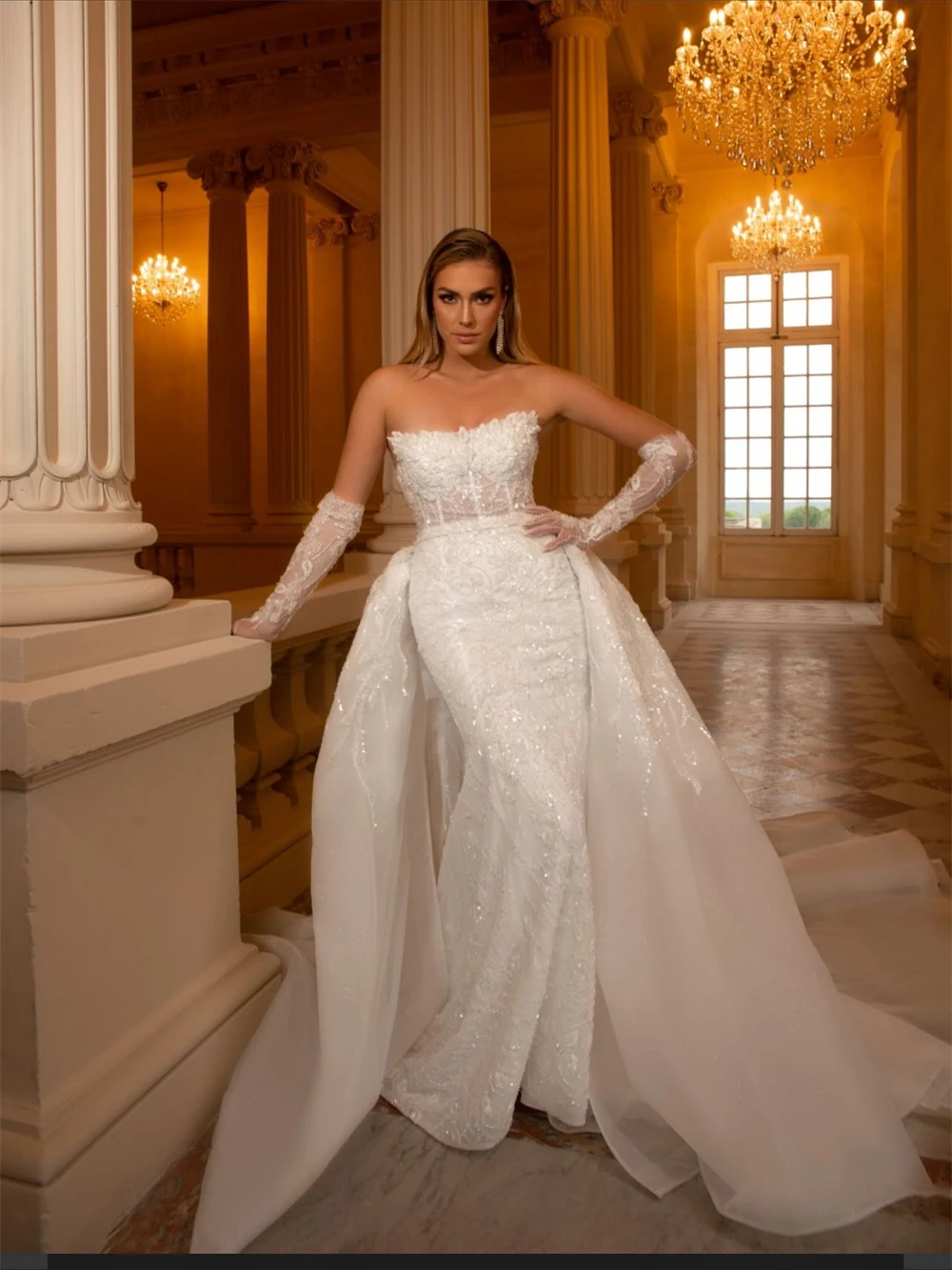 

Customized Elegant White Organza Wedding Dress Formal Sweetheart Sleeveless Bridal Gowns Boho Mermaid Court Train Robe de mariée