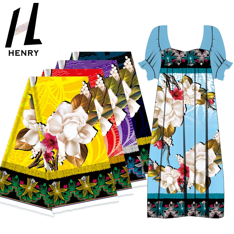 

Polynesian Latest Big Flower Design Multi Color Optional Polyester Printed Fabric For Dresses