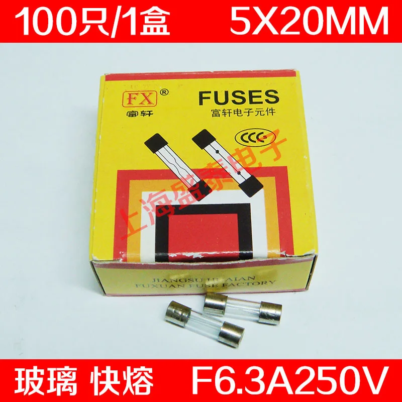 

100 PCSF6.3AL250V Glass Insurance Tube F6.3A250V F6.3A Fuse 5X20 100 PCS