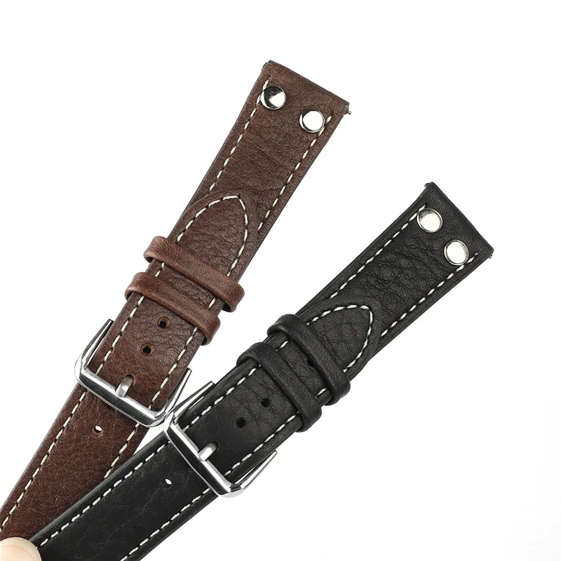 Genuine Leather Watch Band Strap 18mm 20mm 22mm 24mm With Rivets Universal Watchband Steel Buckle Strap Wrist Belt Bracelet