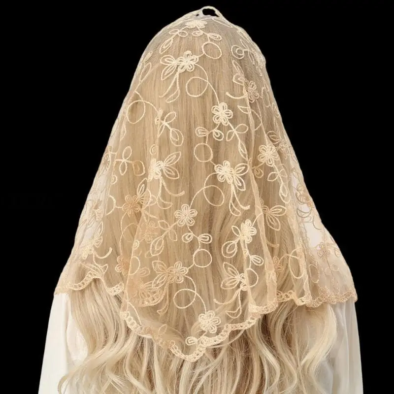 39BD Eleganter Spitze-Blumen-Mantilla-Schleier für die katholische Kirche, Vintage-Latin-Messe-Kopfbedeckungsschal, Blumenschal – Detail 4