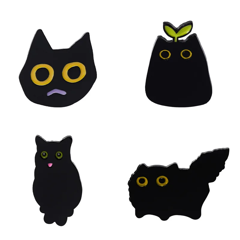 New Alloy Animal Brooch Cartoon Cute Black Cat Shape Paint Clothing Accessories Backpack Brooch Badge Lapel Pins