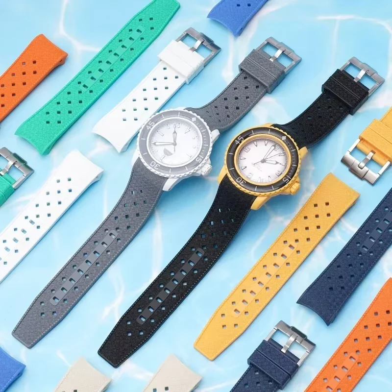 22mm Liquid Silicone Watch Band for Swatch X Blancpain Five Ocean  for Fifty Fathoms Men Women Waterproof Sport Curved End Strap