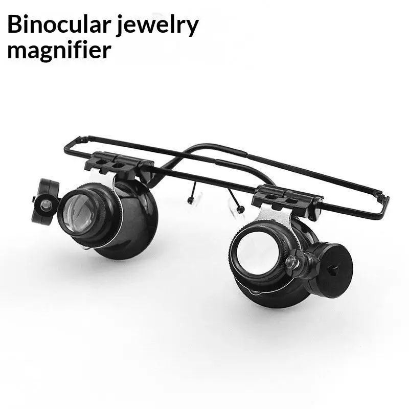 Adjustable 20X Magnifier Double Eye Glasses Headband Mount Hands-free 20X Lens Magnifying Eyewear With LED Lights Portable